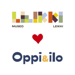 Kuvassa Museo Leikin ja Oppi & ilon logot sekä sydän